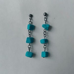 Turquoise and Silver Dangle Drop Bohemian Long Earrings